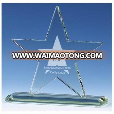 star shape jade glass trophy with base for decoration or gifts