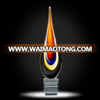 crystal glass trophy the shape of a burning fire for award