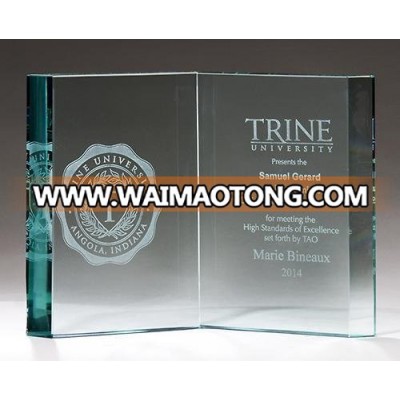 new design book shape jadel glass trophy can customized sandblast letters or logos for gifts or souvenirs