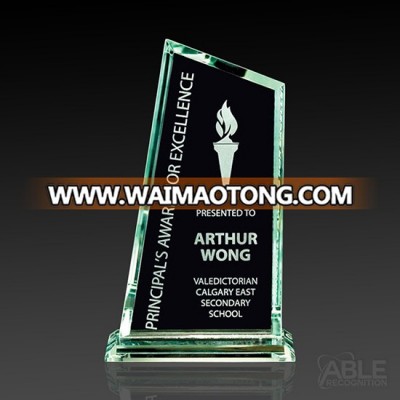 hot sell crystal glass trophy with base and can be customized sandblast letters or logos