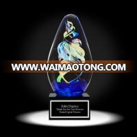 new design crystal glass trophy with black material base for decoration or award